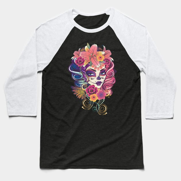 Calavera girl with flowers Baseball T-Shirt by AnnArtshock